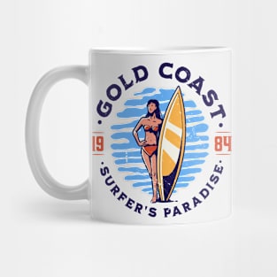 Vintage Gold Coast, Australia Surfer's Paradise // Retro Surfing 1980s Badge Mug